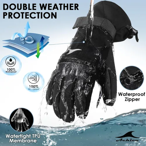 Miniatura 2 de Achiou Guantes de esquí impermeables para snowboard, guantes de invierno para clima frío para hombres y mujeres, guantes de nieve con pantalla táctil