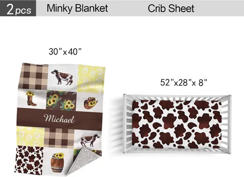 Miniatura 4 de Juego de ropa de cama personalizado para cuna para bebé, juego personalizado para niña con nombre, ropa de cama de guardería de vaca de granja