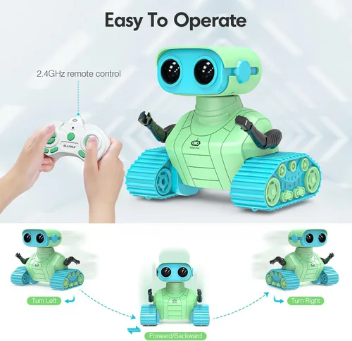 Miniatura 3 de ALLCELE - Robots de juguete, robots RC recargables para niños, juguete con control remoto, tiene música y ojos LED, regalo ideal para niños - Verde