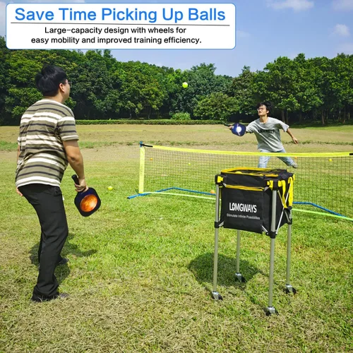 Miniatura 8 de Pickleball Tennis Ball Hopper-Foldable Lightweight Tennis Cart Holds 180 Tennis/160 Pickleballs with Removable Bag,Wheels,Side Pocket for
