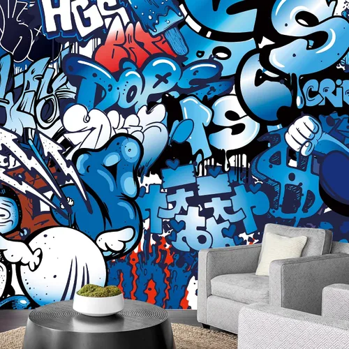 Miniatura 39 de NWT Calcomanía de pared extraíble/mural de pared estilo de dibujos animados, pintura en aerosol urbana, graffiti y arte callejero, tipografía