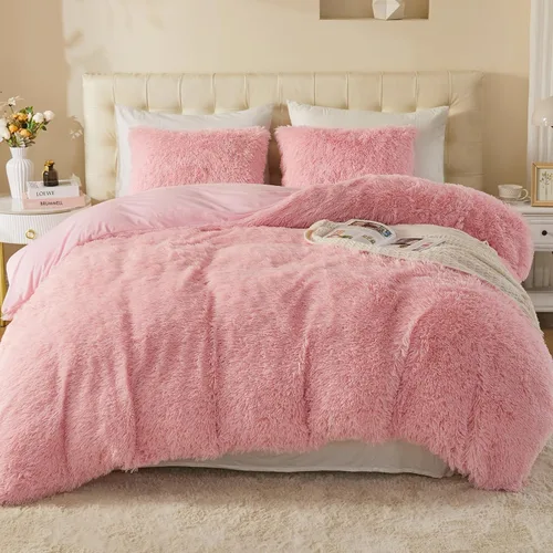 Miniatura 19 de EMME Juego de funda de edredón de felpa lanudo de color blanco, tamaño Queen, 3 piezas, juego de ropa de cama de invierno suave y esponjoso de pelo