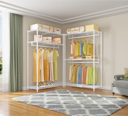 Miniatura 6 de VIPEK X1 Perchero de Ropa Extensible Uso Pesado Ajustable de 2' a 3'5" con Estantes Flexibles y Barras Colgadoras Percheros de Metal para Ropa Blanco