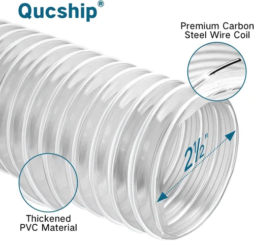 Miniatura 2 de Manguera de recolección de polvo de PVC de servicio pesado de 2-1/2 pulgadas x 5 pies, resistente a perforaciones, manguera flexible de humos de PVC