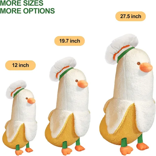 Miniatura 3 de PEACH CAT Lindo Pato de Plátano Peluche Animal de Peluche Pato Chef de Plátano Largo Almohada de Felpa para Niñas y Niños Blanco 12 pulgadas