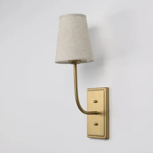Miniatura 9 de Aplique de pared de latón de granja, 1 luz, pantalla de tela de lino, lámpara de pared interior con cable para dormitorio, sala de estar, tocador