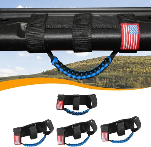 Miniatura 12 de Hoolcar 4 asas de agarre de barra antivuelco, asas de agarre de paracaídas compatibles con Jeep Wrangler YJ TJ JK JKU JL JLU y Gladiator JT Negro