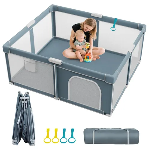 Miniatura 10 de Corralito plegable para bebés, corralito plegable de 50 x 50 pulgadas para bebés y niños pequeños, corralito de juegos para interiores y exteriores