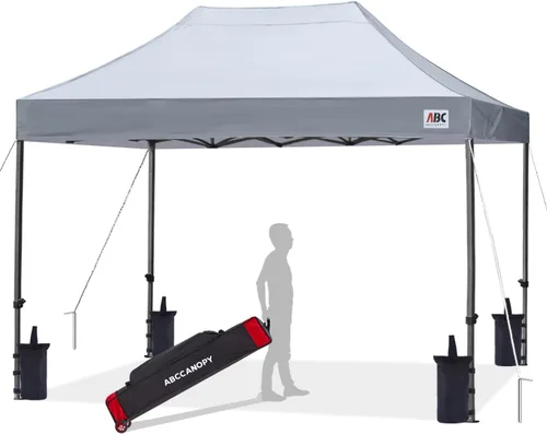 Miniatura 60 de Abccanopy - Carpa de toldo para tienda de campaña comercial instantánea con bolsa de transporte con ruedas, 4 bolsas de arena, Blanco