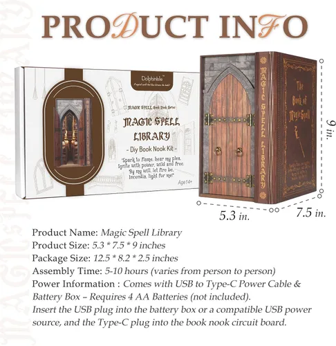 Miniatura 6 de DolphinIsle Kits de rincón de libros para adultos, decoración de estantería de libros DIY rompecabezas 3D biblioteca de hechizos mágicos con ilusión