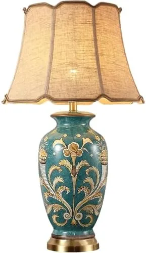 Lámpara de mesa de porcelana, grande de cerámica verde con diseño floral chino, estilo antiguo vintage para sala de estar, dormitorio o escritorio