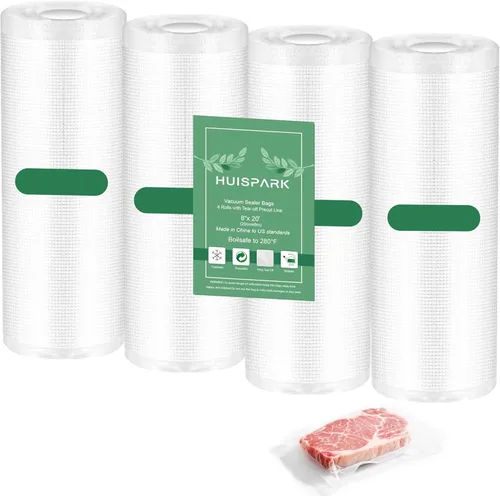Miniatura 12 de Bolsas de sellado al vacío de 11" x 16" HUISPARK, diseño precortado resistente de grado comercial, bolsa sellable para alimentos apta para sellado
