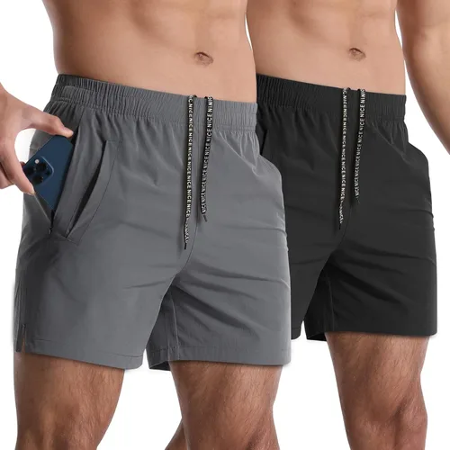 Miniatura 14 de Paquete de 2 pantalones cortos deportivos para hombre de 5 pulgadas, de secado rápido, pantalones cortos de entrenamiento para gimnasio, ligeros