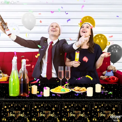 Miniatura 4 de KatchOn, Mantel de feliz año nuevo – 108 x 54 pulgadas, paquete de 3 Decoraciones de Año Nuevo 2026 Mantel de feliz año nuevo 2026