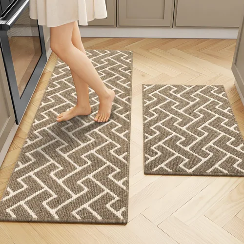 Miniatura 21 de hicorfe Juego de 2 tapetes de cocina antideslizantes para piso, cómodas alfombras de cocina lavables para pasillos, entrada, cuarto de servicio