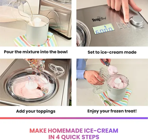 Miniatura 4 de Total Chef - Máquina automática de helados, compresor integrado 2 en 1 para yogur helado, gelato y sorbete, Nieve golosinas, sin sal ni Plateado