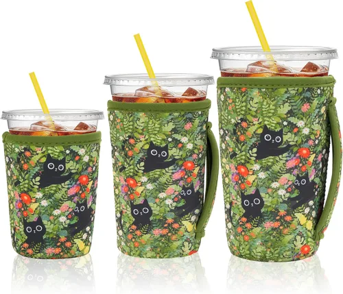 KJQJLY Paquete de 3 fundas reutilizables para café helado con asa, de neopreno, aisladas, para bebidas calientes y frías, se adapta a tazas de 16 a