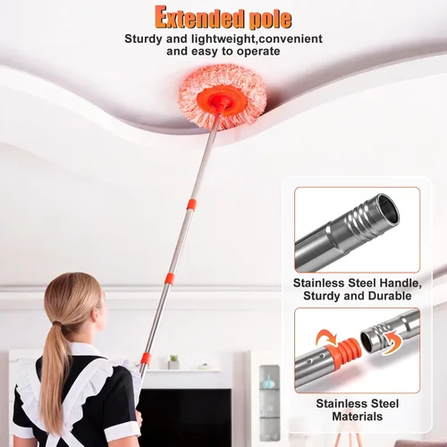 Miniatura 7 de Trapeador de limpieza ajustable de 61 pulgadas, trapeadores giratorios de 360° para limpieza de suelos con 4 cabezales reutilizables, 2 telas