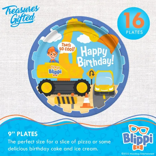 Miniatura 2 de Treasures Gifted Suministros para fiesta de cumpleaños con licencia oficial de Blippi, sirve para 16 invitados, juego clásico de vajilla