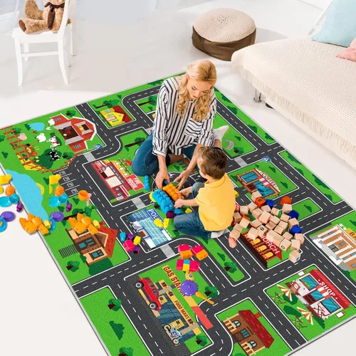 Miniatura 5 de Alfombra de juegos para niños, alfombra de juegos con tráfico de vida urbana, alfombra de juegos para niños, alfombra de juego educativo para niños