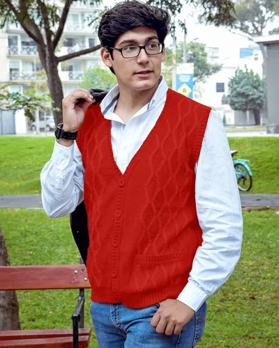 Miniatura 2 de TINKUY Chaleco peruano de lana de alpaca con cuello en V para hombre, S-4XL