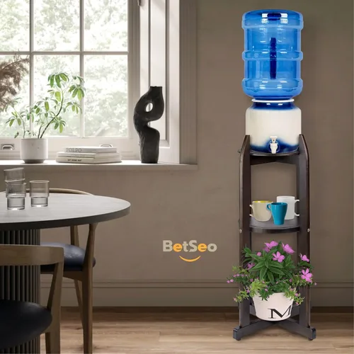 Miniatura 6 de Dispensador de agua de madera maciza natural (32.8 pulgadas de alto - 11.2 pulgadas de ancho) dispensador de bebidas con 2 estantes redondos