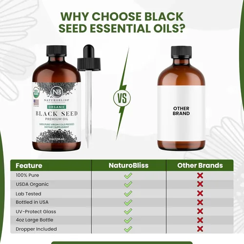 Miniatura 6 de NaturoBliss Aceite orgánico de semillas negras 100% virgen prensado en frío Omega 3 6 9 súper antioxidante para apoyo inmunológico, articulaciones