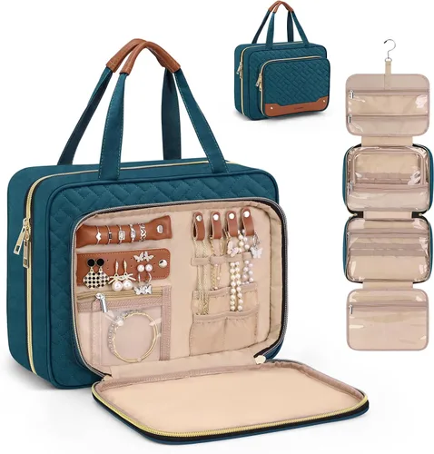Miniatura 20 de Bolsa de aseo Wedama para mujer, bolsa de viaje grande para cosméticos, bolsa de aseo colgante para baño, bolsa de maquillaje impermeable de PVC Rosa