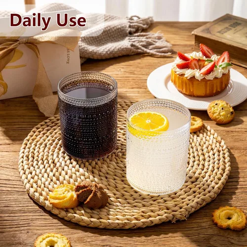 Miniatura 4 de YOUBET 24 Vasos de Plástico con Relieve para Beber - 14 Oz Vasos Transparentes Vintage - Cristalería Desechable con Cuentas para Jugo, Vino, Fiesta