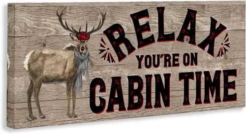 Miniatura 2 de Stupell Industries Tara Reed - Placa artística de pared con frase "Cabin Time Phrase with Deer", 17 x 7 pulgadas, fácil de colgar y resistente