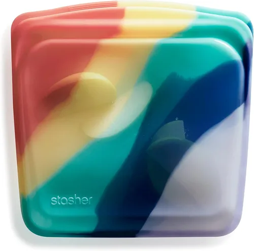Miniatura 19 de Bolsa de almacenamiento reutilizable de silicona premium Stasher para sándwiches, azul actual, apta para microondas, sous vide, lavavajillas, horno