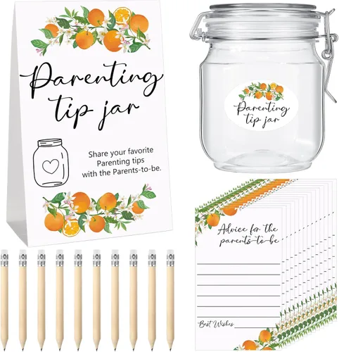 Miniatura 21 de Roowest Tarjetas de consejos de Baby Shower para bebé para nuevos padres - Cartel de frasco de propinas para nuevos padres, 60 tarjetas de consejos