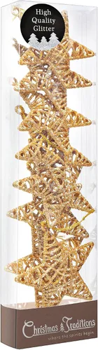 Miniatura 2 de Christmas Traditions Adornos de estrella de ratán dorado con purpurina 3D de 4 pulgadas para colgar en árbol/regalos de Navidad, decoración de mesa