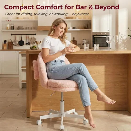 Miniatura 5 de GTPLAYER Silla de oficina alta de terciopelo con ruedas, sillas de tocador con respaldo, altura versátil: taburetes de oficina a bar, silla