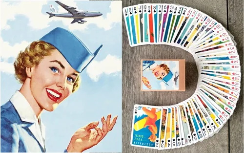 Carteles de aviación vintage para jugar a las cartas (baraja de póquer 54 cartas todas diferentes) Carteles de viaje retro vintage Avia avión azafata