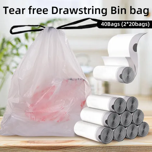 Miniatura 2 de Bolsas de basura de 4 galones, 40 bolsas de basura con cordón, forros gruesos sin perfume para baño, dormitorio, oficina