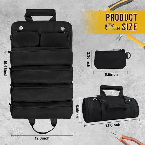 Miniatura 2 de Bolsa de herramientas, bolsas de herramientas para hombres, organizador de herramientas resistente, bolsa de herramientas enrollable portátil, Negro