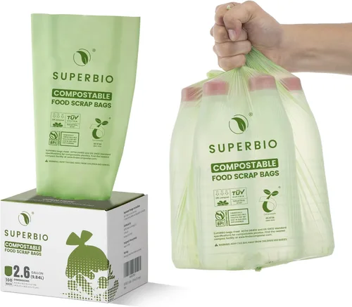 Miniatura 15 de SUPERBIO Bolsas Compostables para Restos de Comida con Asa de Corbata de 1.6 Galones Para Contenedor de Compost de Encimera, Bolsas Pequeñas de 50