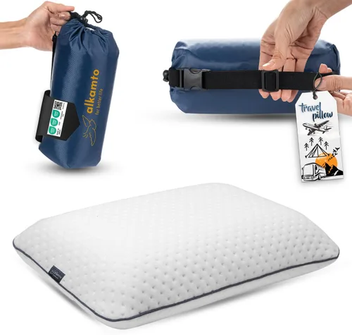 Miniatura 11 de alkamto Almohada de espuma viscoelástica cómoda para viajes y campamentos, bolsa portátil fácil de transportar, funda de almohada con regulación