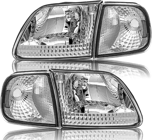 Miniatura 16 de Conjunto de faros BRYGHT Compatible con [Todos los modelos] 08-14 Ford E150 E250 08-21 E350 E450 Super Duty Faros de repuesto con carcasa cromada