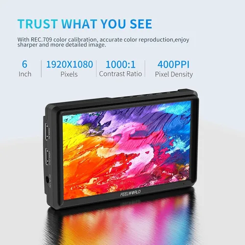 Miniatura 2 de FEELWORLD FW568 6 pulgadas FHD 450nit Cámara DSLR Monitor de campo con forma de onda LUTs Video Peaking Focus Assist 1920x1080 IPS 4K HDMI