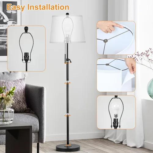 Miniatura 5 de JUNNAI Lámparas de pie negras para sala de estar, lámpara de pie de altura ajustable, lámparas modernas de poste alto para dormitorio y oficina