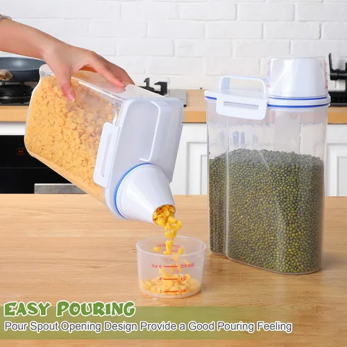 Miniatura 4 de Juego de 4 recipientes herméticos de almacenamiento de alimentos con dispensador de tazas medidoras, recipientes de plástico con tapas para arroz