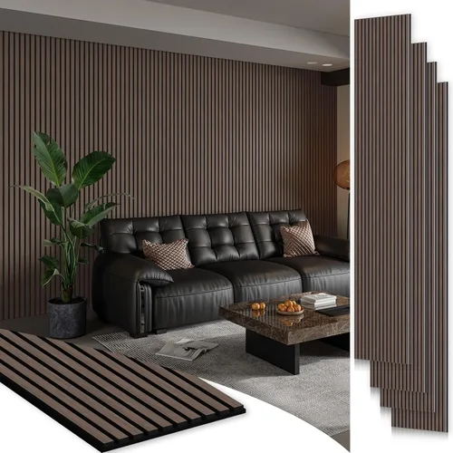 Smartstandard Paquete de 4 paneles de pared de listones de madera de 105.9 x 12.6 pulgadas, paneles de pared de madera insonorizados, paneles de