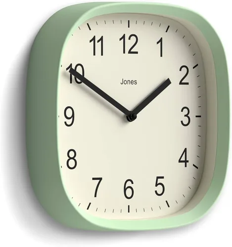 Miniatura 2 de JONES CLOCKS® Reloj de pared Sprite Reloj cuadrado redondo retro moderno 10 pulgadas Verde menta Neo Números fáciles de leer Perfecto