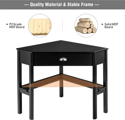 Miniatura 6 de COSTWAY Escritorio esquinero con cajón para espacios pequeños, tocador de maquillaje de madera, estantes, estación de trabajo de estudio de oficina
