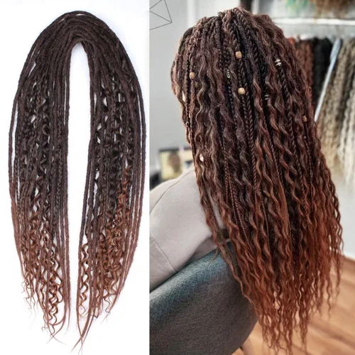 Miniatura 28 de Kraler Extensiones de Rastas Azules de Doble Extremo de 18 Pulgadas, 20 Hebras Sintéticas DE Extensiones de Rastas Hechas a Mano, Estilo de Rastas