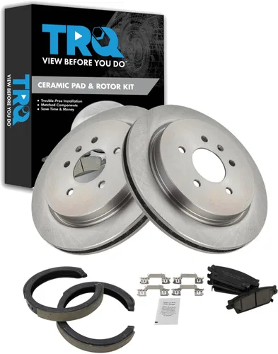 Miniatura 161 de TRQ Kit de pastillas de freno y rotor Posi trasero premium con zapatas de estacionamiento para camión GM SUV
