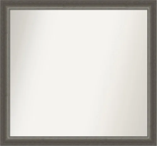 Miniatura 190 de Amanti Art Espejo de baño plateado para sobre fregadero, 25 x 25 pulgadas, espejo de tocador cuadrado estrecho de níquel cepillado, marco de madera