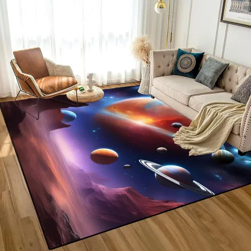 Miniatura 9 de Alfombra de galaxia de 2 x 3 pies, alfombra espacial para niños y niñas, dormitorio, sala de estar, océano, transbordador, barco, alfombra de noche